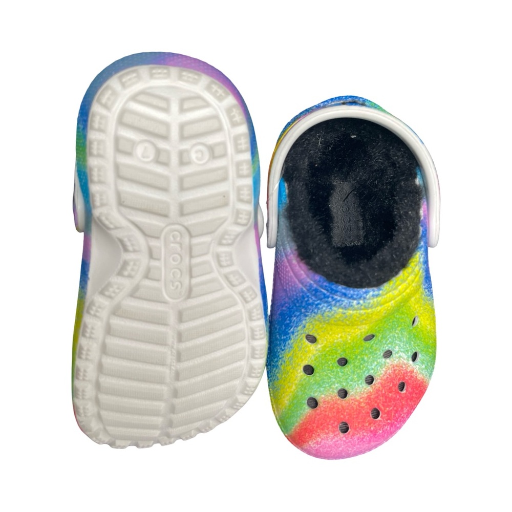 Crocs toddler fur lined Colorful Tie-Dye Clogs C7 - Picture 3 of 3